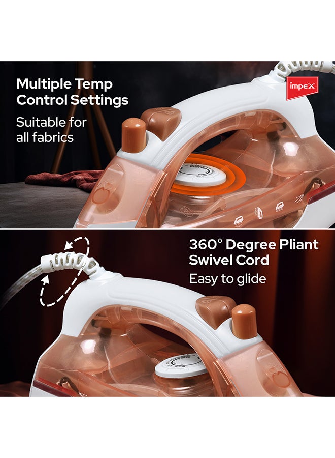Impex - Electric Steam Iron Box - Non-Stick Coated Soleplate, 360-Degree Swivel Cord, Water Spray Function, Vertical & Horizontal Steaming, Variable Steam Control, , Pilot Lamp, Five Temperature Settings 1.45 kg 1300 W IBS 401 Multicolour - Image 1