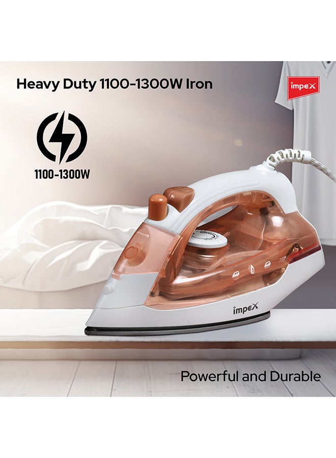 Impex - Electric Steam Iron Box - Non-Stick Coated Soleplate, 360-Degree Swivel Cord, Water Spray Function, Vertical & Horizontal Steaming, Variable Steam Control, , Pilot Lamp, Five Temperature Settings 1.45 kg 1300 W IBS 401 Multicolour - Image 1