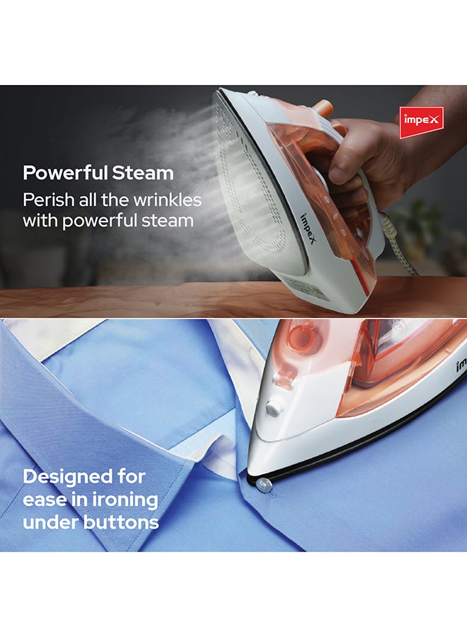 Impex - Electric Steam Iron Box - Non-Stick Coated Soleplate, 360-Degree Swivel Cord, Water Spray Function, Vertical & Horizontal Steaming, Variable Steam Control, , Pilot Lamp, Five Temperature Settings 1.45 kg 1300 W IBS 401 Multicolour - Image 1