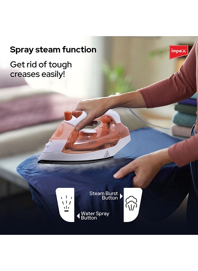 Impex - Electric Steam Iron Box - Non-Stick Coated Soleplate, 360-Degree Swivel Cord, Water Spray Function, Vertical & Horizontal Steaming, Variable Steam Control, , Pilot Lamp, Five Temperature Settings 1.45 kg 1300 W IBS 401 Multicolour - Image 1