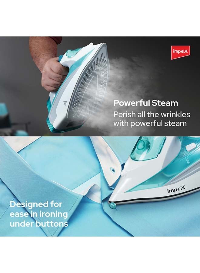 Impex - Electric Steam Iron Box with 2300W Power, Ceramic Coated Sole Plate, 5 Variable Temperature Settings, 360° Swivel Cord, Super Water Spray System, Overheat Protection 2300 W IBS 403 Blue/White - Image 1