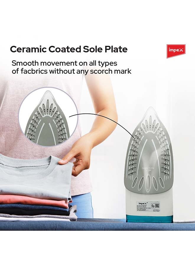 Impex - Electric Steam Iron Box with 2300W Power, Ceramic Coated Sole Plate, 5 Variable Temperature Settings, 360° Swivel Cord, Super Water Spray System, Overheat Protection 2300 W IBS 403 Blue/White - Image 1