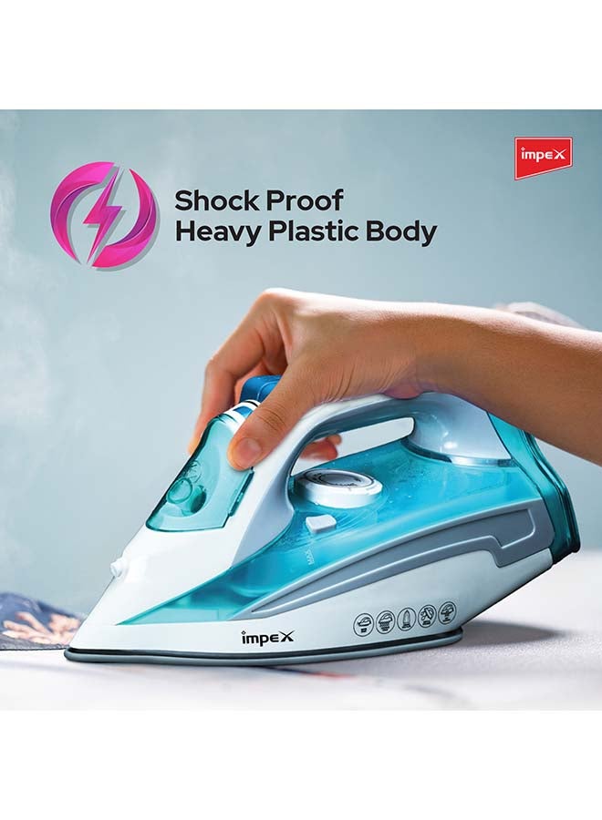 Impex - Electric Steam Iron Box with 2300W Power, Ceramic Coated Sole Plate, 5 Variable Temperature Settings, 360° Swivel Cord, Super Water Spray System, Overheat Protection 2300 W IBS 403 Blue/White - Image 1