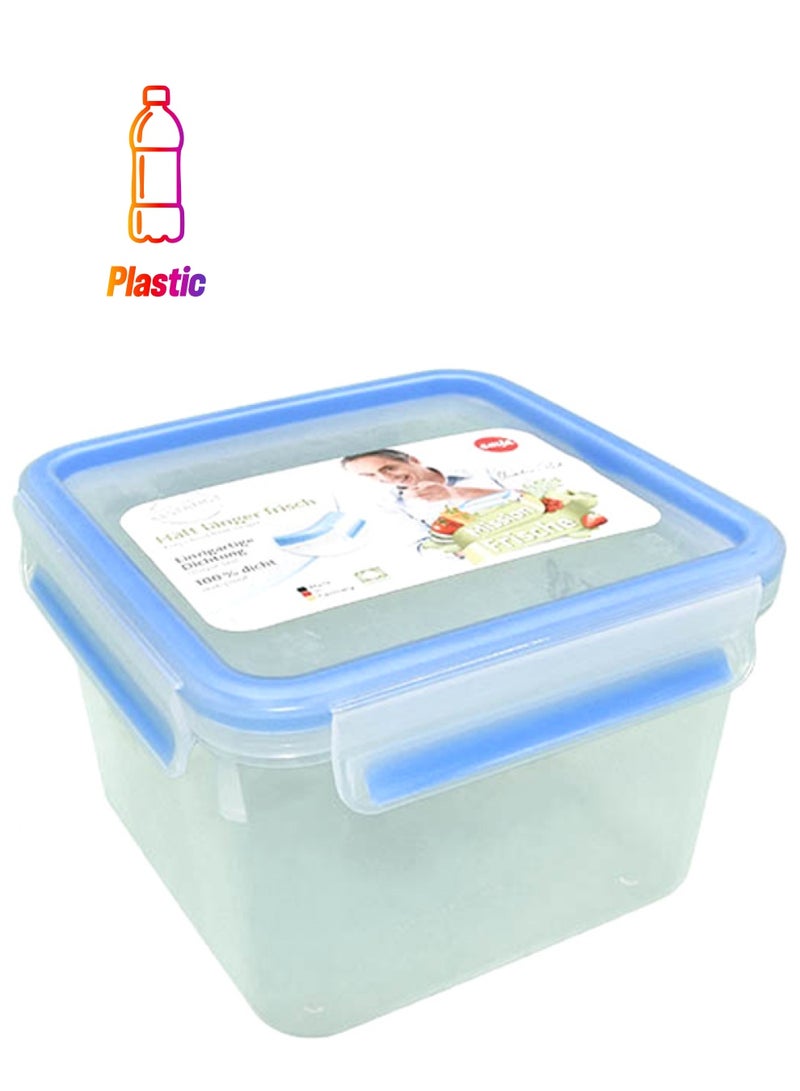 emsa - Clip And Close Square Food Storage Container With Lid Clear/Blue - Image 1