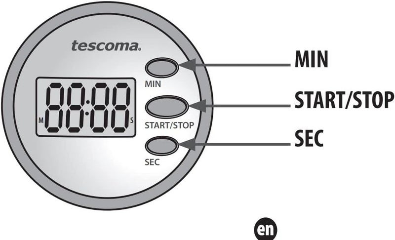 Tescoma Digital Kitchen Timer 99' Presto - Assorted Color, 12.5 x 10.5 x 3.1 cm Red/White 12.5x11.5x4cm - Image 2