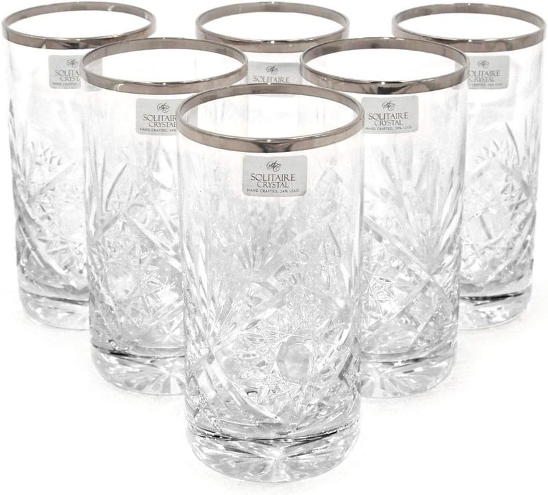 SOLITAIRE 6 Pieces Crystal Tumbler Set with 24% Lead Clear/Silver 24x30x8cm
