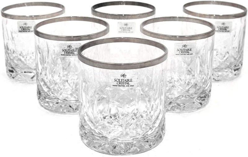SOLITAIR 6-Piece Crystal Soft Tumbler Set with Modern Finish Clear/Silver 21x28x9cm