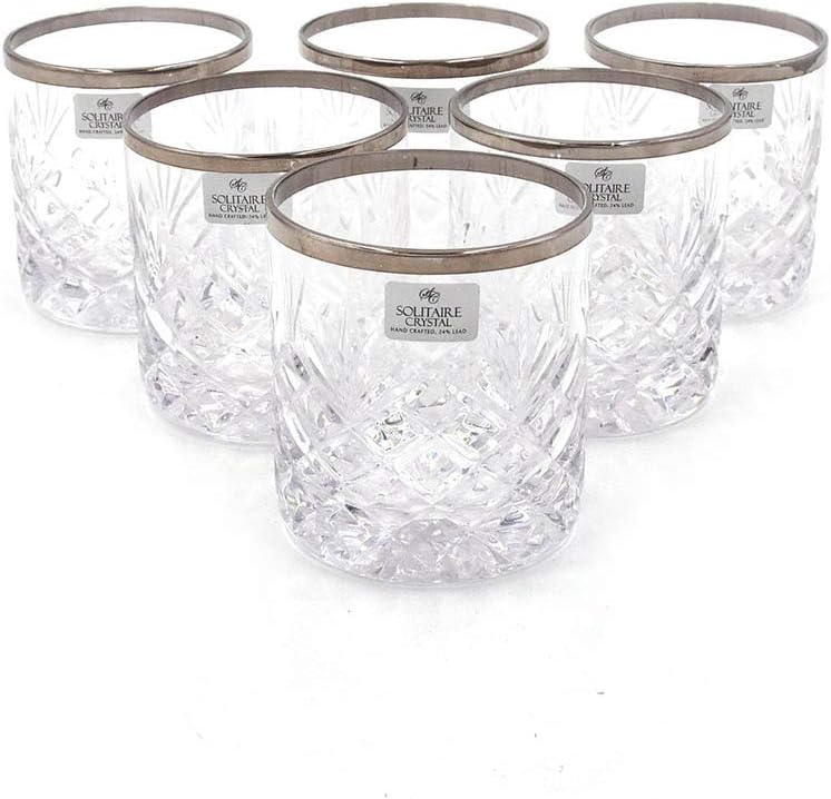 Solitaire 6 Pieces Crystal Tumbler Set with Silver Rim Clear 20X28X9cm