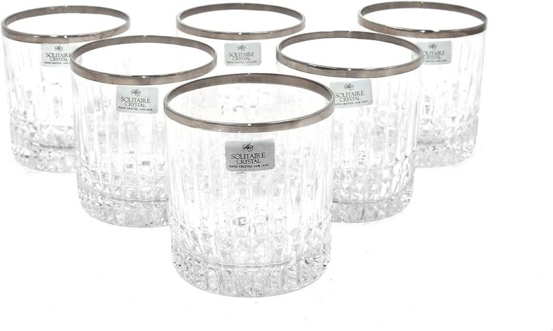 Solitaire 6 Pieces Crystal Tumbler Set with 24% Lead Clear/Silver 21x28x9cm
