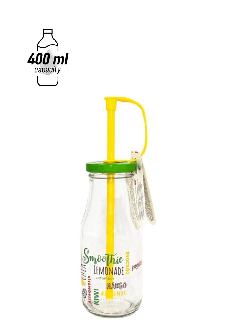 زجاجة سموذي شفاف/ أخضر/ أصفر 27x9سم