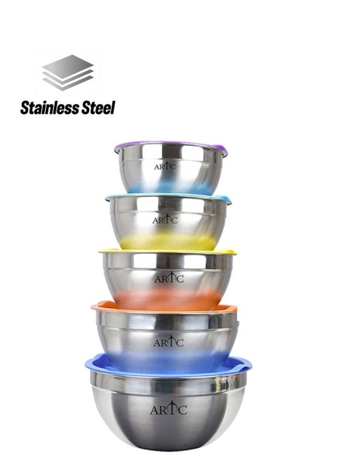 5-Piece Stainless Steel Serving Storage Bowls Set Silver 1x18,1x20,1x22,1x24,1x26cm