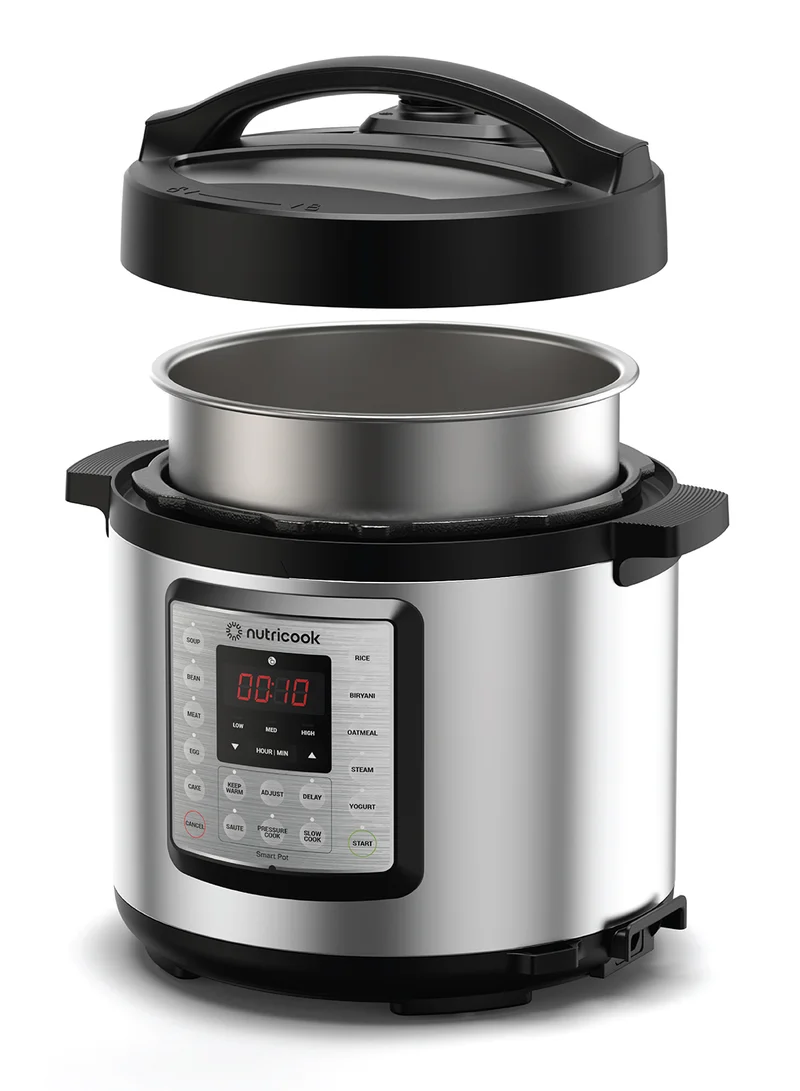 nutricook Electric Pressure Cooker, 6 Liters, Smart Pot Eko,9 In 1 Rice Cooker, Slow Cooker, Steamer, Sauté Pot, Yogurt Maker & More,14 Smart Programs, 2 Years Warranty 6 L 1000 W NC-SPEK6 Silver/Black