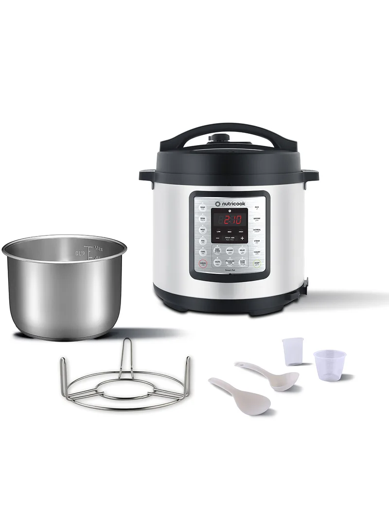 nutricook Electric Pressure Cooker, 6 Liters, Smart Pot Eko,9 In 1 Rice Cooker, Slow Cooker, Steamer, Sauté Pot, Yogurt Maker & More,14 Smart Programs, 2 Years Warranty 6 L 1000 W NC-SPEK6 Silver/Black