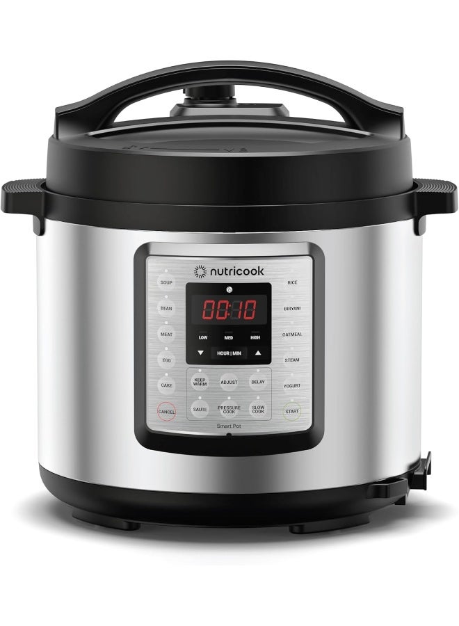 Electric Pressure Cooker, 6 Liters, Smart Pot Eko,9 In 1 Rice Cooker, Slow Cooker, Steamer, Sauté Pot, Yogurt Maker & More,14 Smart Programs 6 L 1000 W NC-SPEK6 Silver/Black