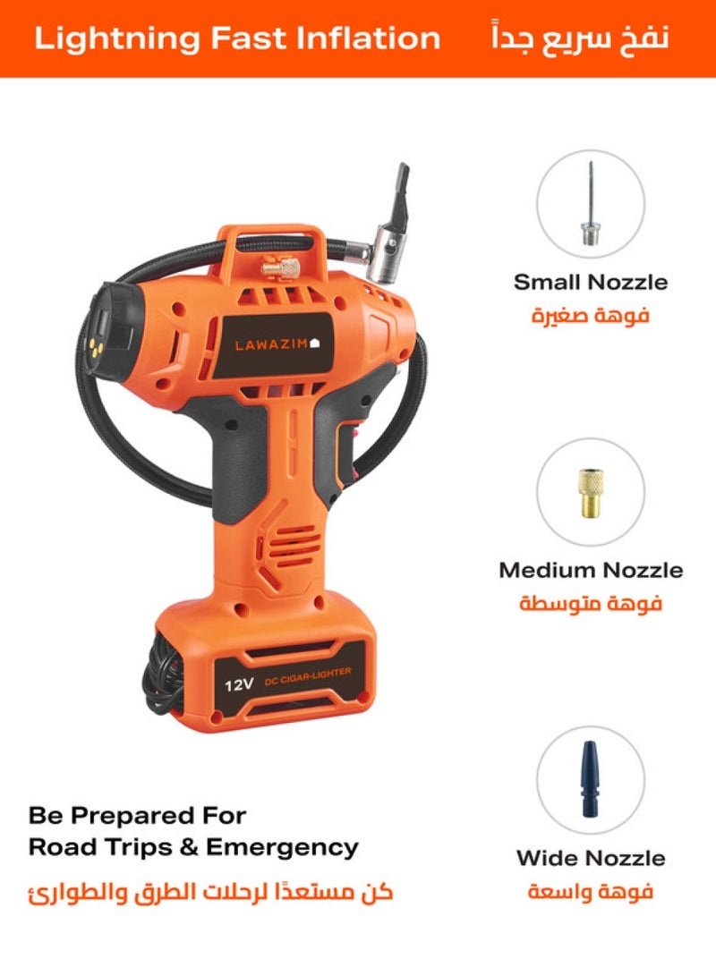 Tire Inflator Air Compressor 12V Dc With Digital Gauge |Car Accessories Air Pump for Car Tires |with LED Light, Digital Tire Pressure Gauge for Car, Bicycle, Balloons