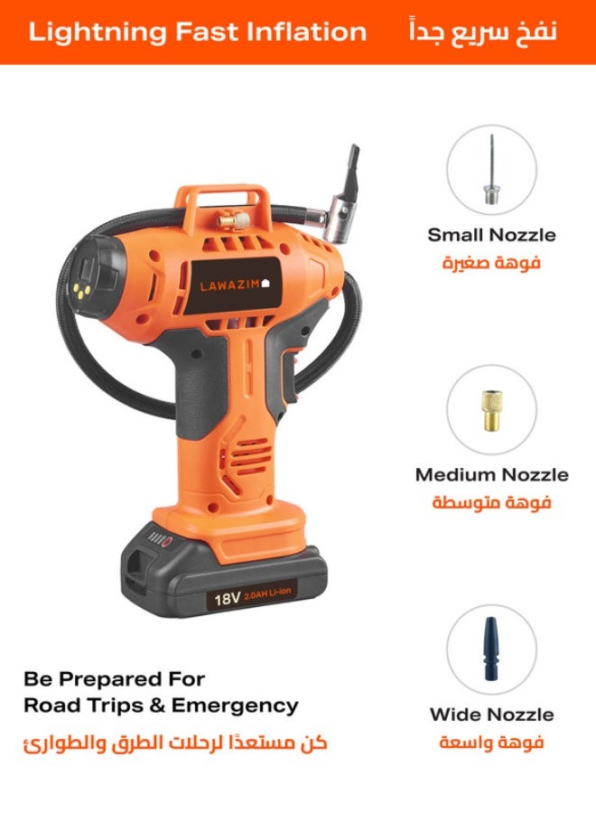 LAWAZIM Inflator Tool Lithium-Cordless 18V|Portable Handheld Air Compressor 2X Faster Inflation,Battery Electric Car Tyre Inflator, Electric Bike Pump Car Tyre Pump  - Image 3