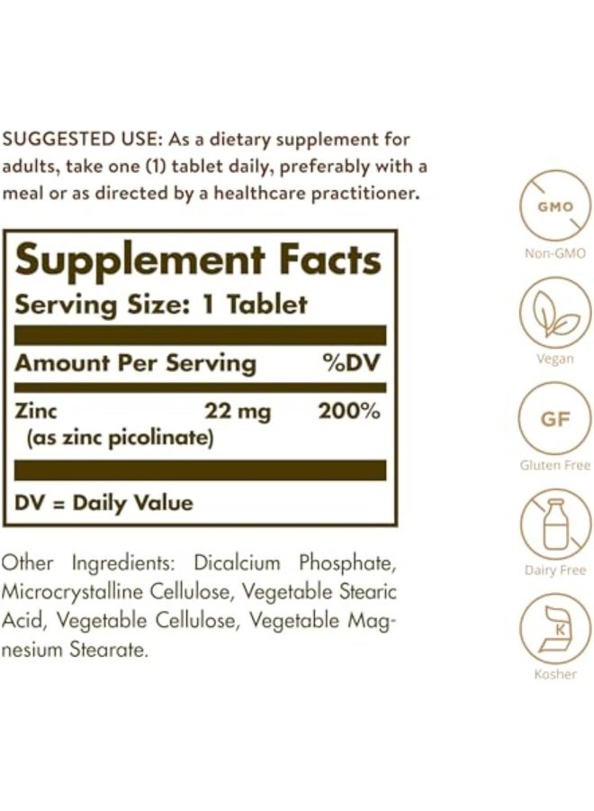 Solgar - Zinc Picolinate, 22 mg - 100 Tablets Packaging May Vary - Image 1