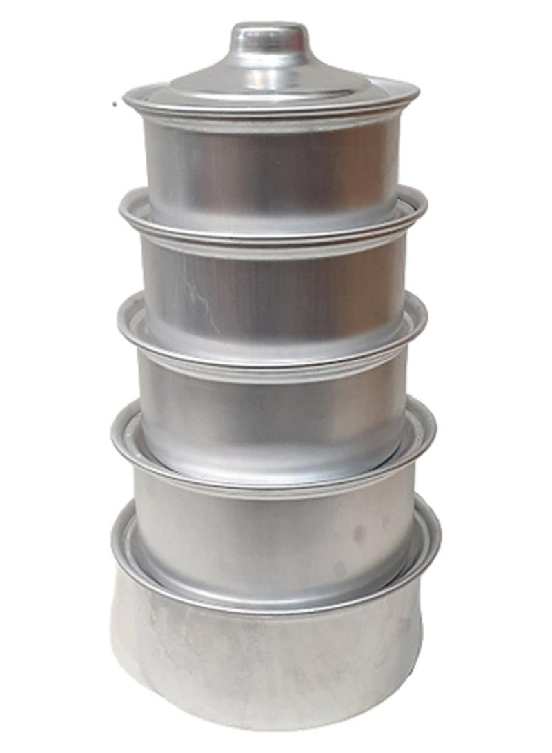 المفرج طقم مكون من 5 قدور ألمنيوم فضي 19 , 21 , 23 , 24 , 26سم