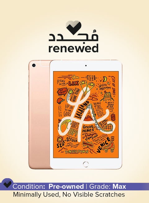 Renewed - iPad Mini 2019 (5th Generation) 7.9inch, 64GB, WI-Fi, 4G LTE Gold With FaceTime