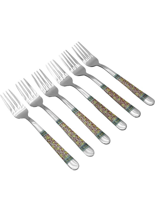 راج طقم شوك مكون من 6-قطع فضي / أحمر 15سم - Image 1