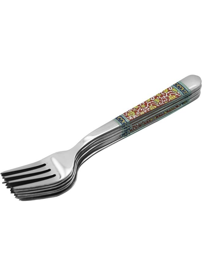 راج طقم شوك مكون من 6-قطع فضي / أحمر 15سم - Image 3