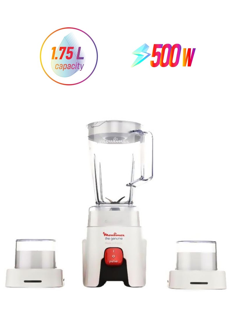 Moulinex - Blender | Genuine  Blender Smoothie Maker | Mixer | 2 Attachments | One Speed and Pulse Function | 2 Years Warranty 1.75 L 500 W LM242B28 White - Image 1