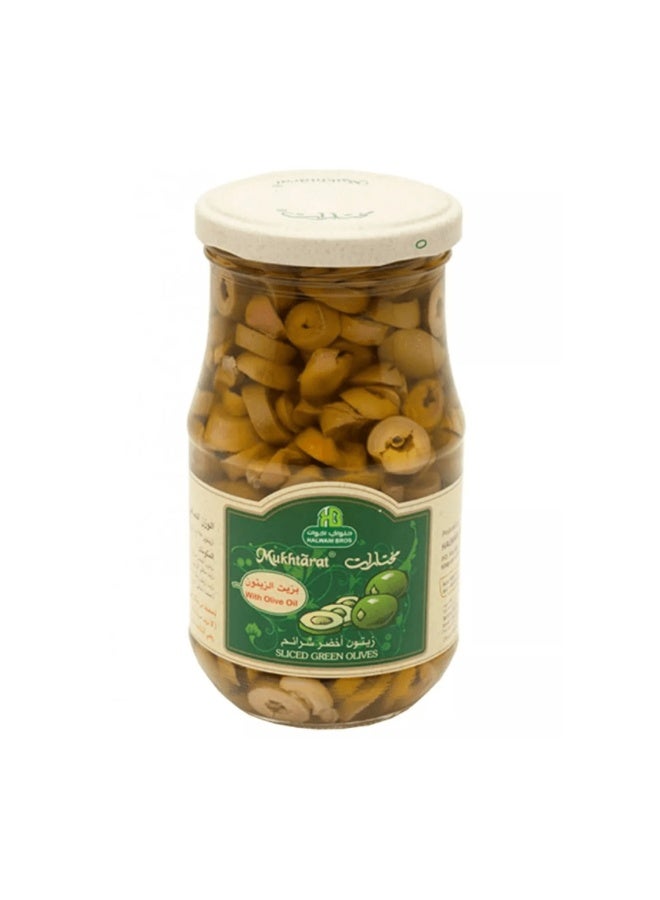حلواني Halawani Bros Mukhtara Sliced Green Olives, 325g  - Image 1