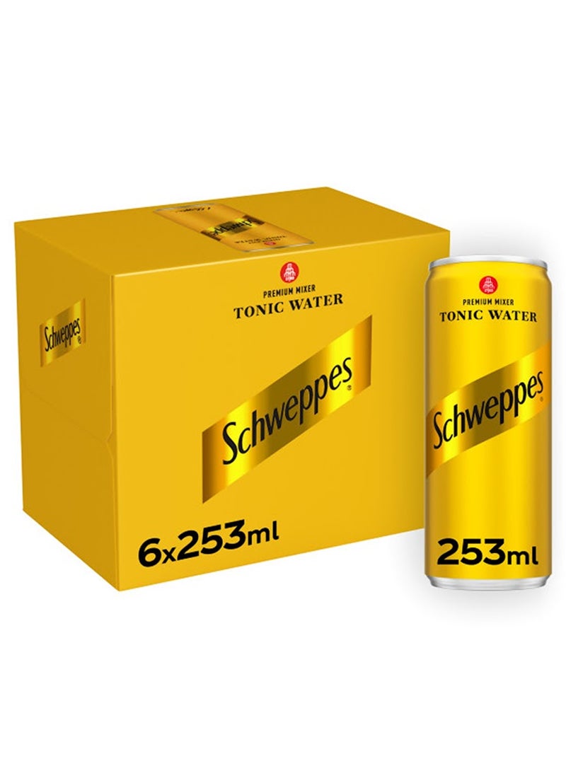 Schweppes Tonic Water Carbonated Drink Can 253ml Pack of 6 - Image 1