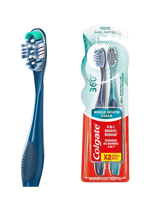 2-Piece 360 Degree Whole Mouth Clean Toothbrush Multicolour Medium