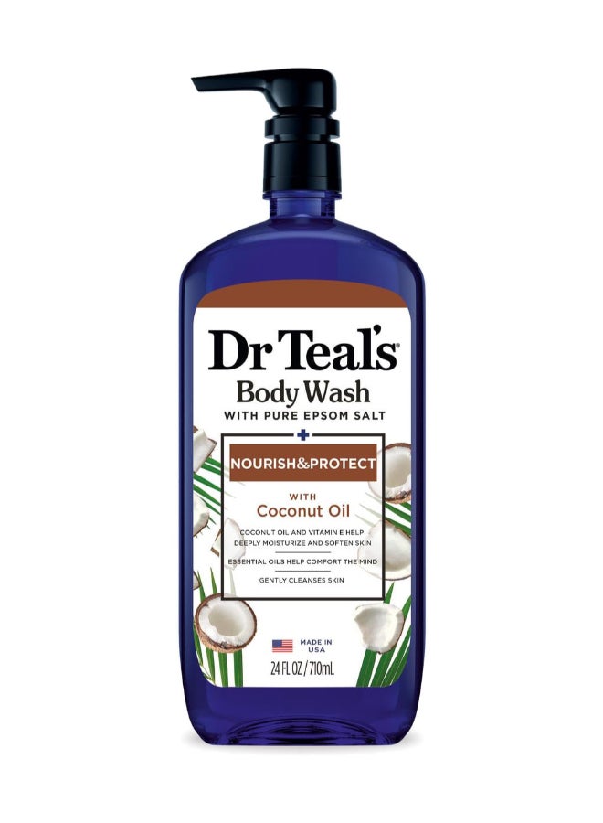 Dr Teal's Epsom Salt Body Wash with Coconut Oil to Nourish & Protect - Gently Cleanses & Hydrates Dry Skin 710ml - Image 1