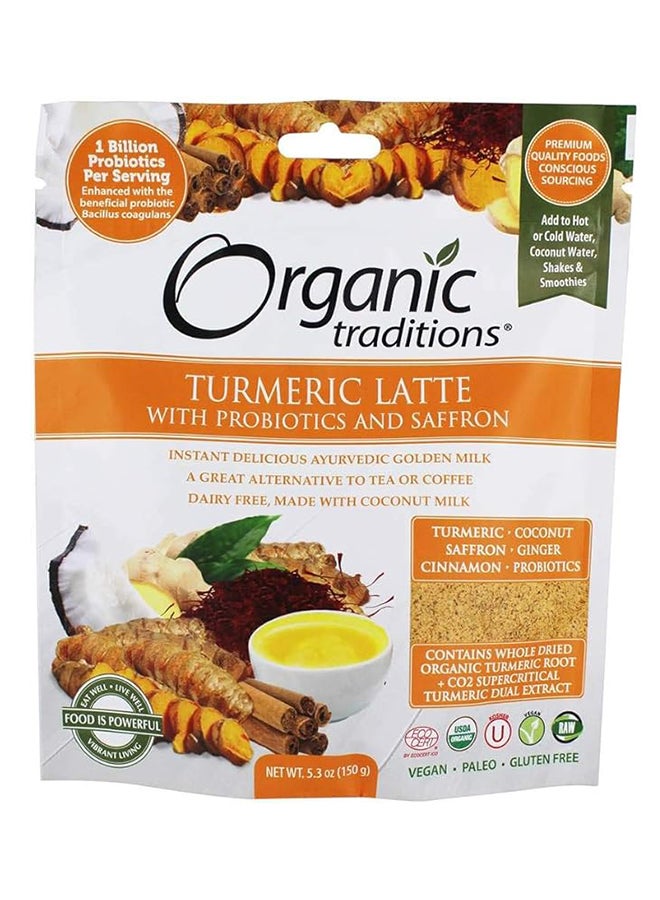 Organic Traditions Turmeric Latte With Probiotic And Saffron Ayurvedic Golden Milk Infused Premium Superfoods Dietary Supplement 150grams  - Image 1