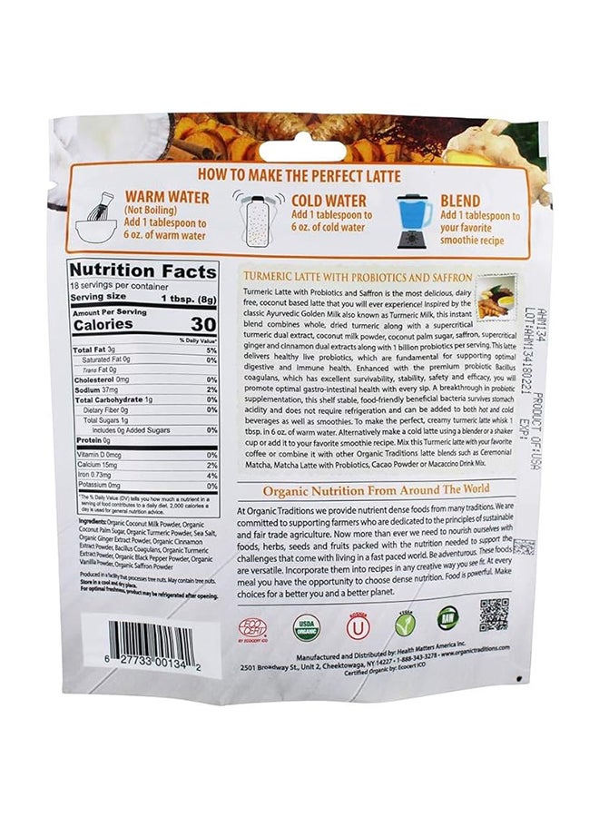 Organic Traditions Turmeric Latte With Probiotic And Saffron Ayurvedic Golden Milk Infused Premium Superfoods Dietary Supplement 150grams  - Image 2
