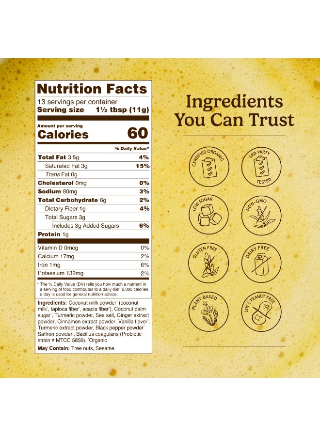 Organic Traditions Turmeric Latte With Saffron & Probiotics 150g — 13 Servings, Instant Relax,1 Billion Gut Healing Probiotics, 5.3 oz 150grams - Image 3