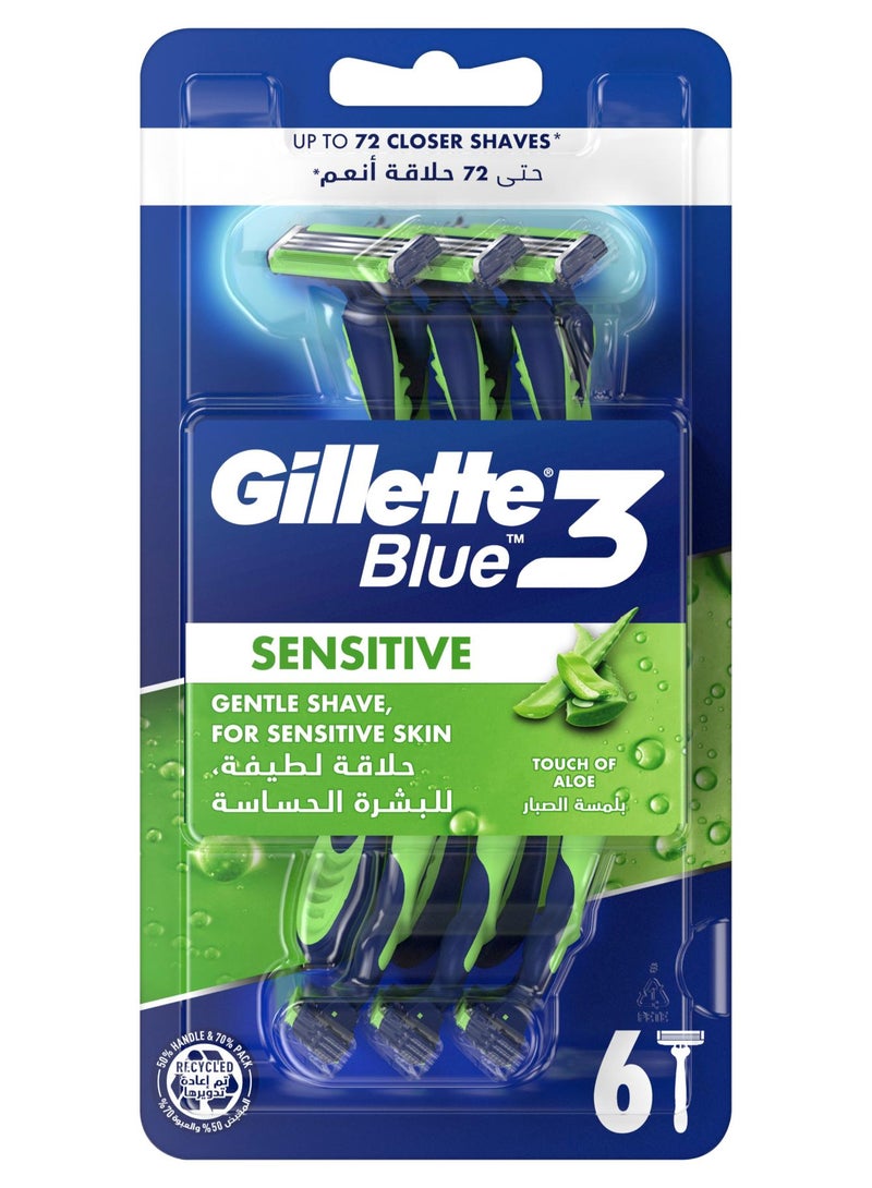 شفرات حلاقة بلو 3 للبشرة الحساسة من 6 قطع متعدد الألوان - Image 1