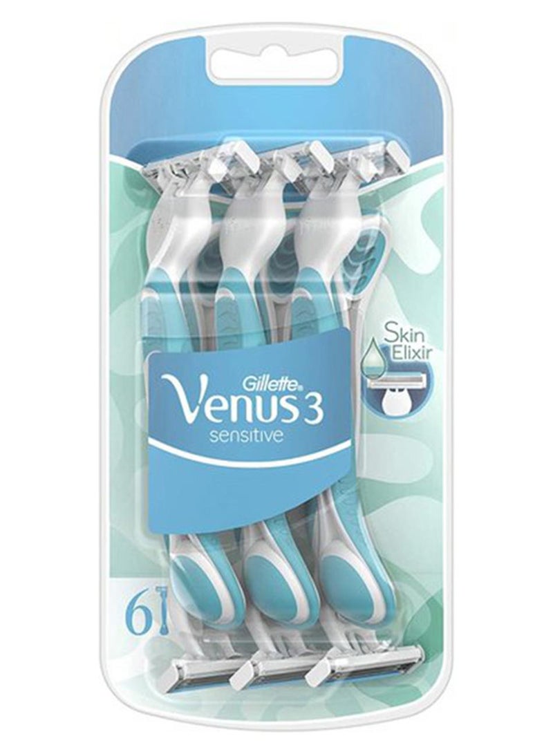 Gillette 6 Pieces Venus 3 Sensitive Disposable Razors Multicolor - Image 1