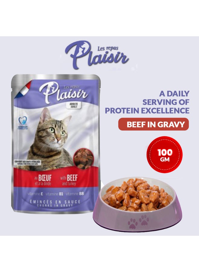 Plaisir Cats Chunks In Gravy Beef And Turkey Pouch 100grams  - Image 2