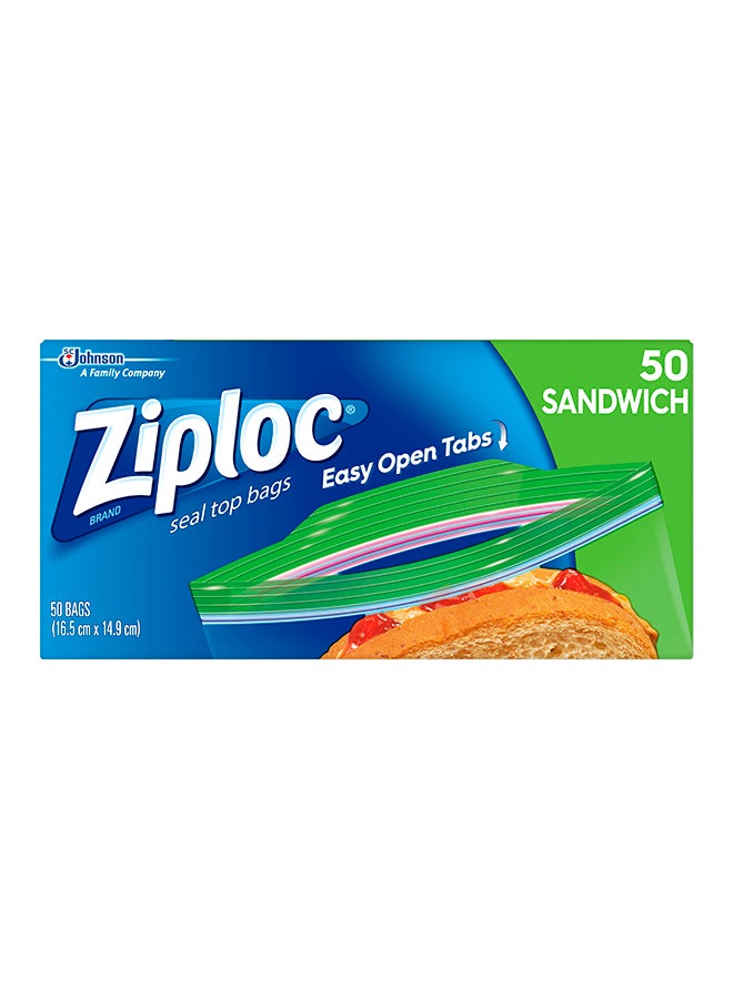 Ziploc 50 Piece Sandwich Bags Clear 16.5x14.9cm  - Image 1