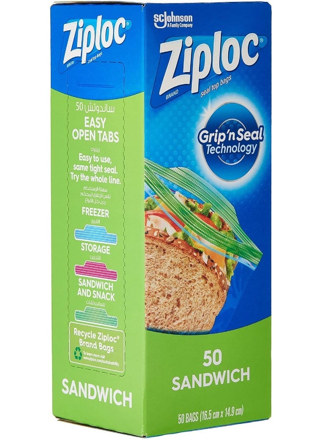 Ziploc 50 Piece Sandwich Bags Clear 16.5x14.9cm  - Image 4