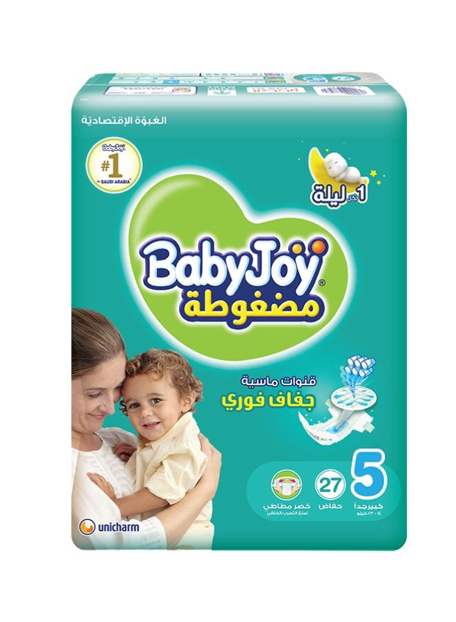 BabyJoy - Compressed Diamond Pad Diaper, Size 5, Junior, 14-23 Kg, Value Pack, 27 Diapers - Image 1