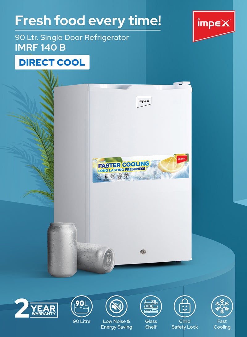 Impex 90 L Single Door Mini Refrigerator, (3 Cubic Feet) Freezer Fridge, Glass Shelves, Safety Lock And Key, Low Noise, Energy Saving, Fast Cooling IMRF 140 B White  - Image 2