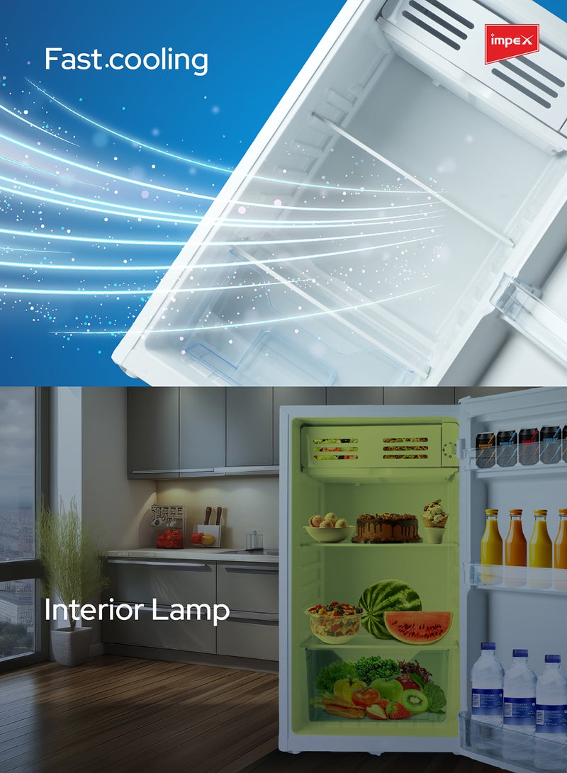 90 L Single Door Mini Refrigerator, (3 Cubic Feet) Freezer Fridge, Glass Shelves, Safety Lock And Key, Low Noise, Energy Saving, Fast Cooling IMRF 140 B White
