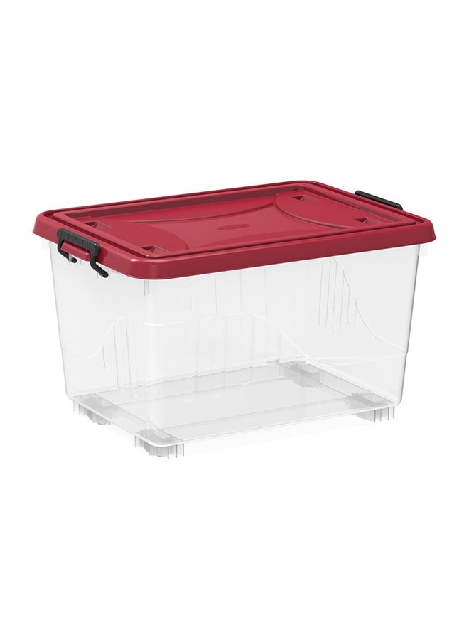 Plastic Storage Box With Wheels And Lockable Lid Red 55.0Liters
