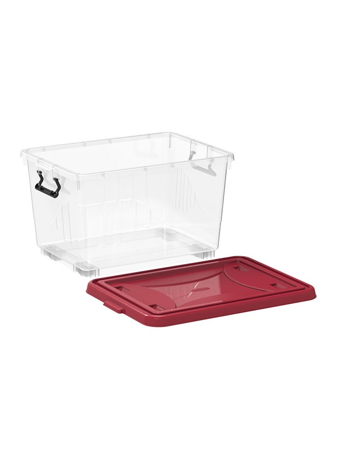 Plastic Storage Box With Wheels And Lockable Lid Red 55.0Liters