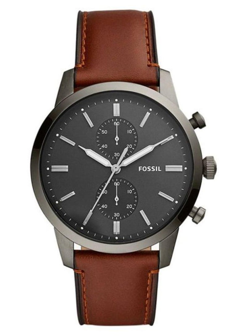 فوسيل ساعة يد تاونزمان كرونوغراف مقاومة للماء طراز FS5522 - مقاس 44 مم - لون كهرماني للرجال - Image 1