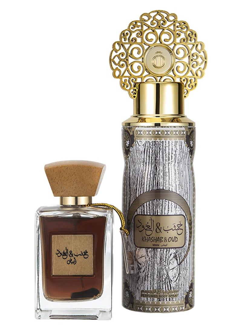 ARABIYAT Khashab & Oud White Perfume Gift Set Eau De Parfum 100 ml + Perfume Spray 200ml - Image 1