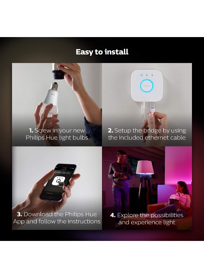 Philips - Hue Uae White And Colour Ambiance Led Smart Bulb - Starter Kit 3 Bulbs And Bridge Bluetooth And Zigbee Compatible Works With Apple Homekit Siri Alexa Google Assistant And Many More White & Colour Ambiance - Image 1
