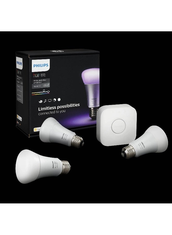 Philips - Hue Uae White And Colour Ambiance Led Smart Bulb - Starter Kit 3 Bulbs And Bridge Bluetooth And Zigbee Compatible Works With Apple Homekit Siri Alexa Google Assistant And Many More White & Colour Ambiance - Image 1