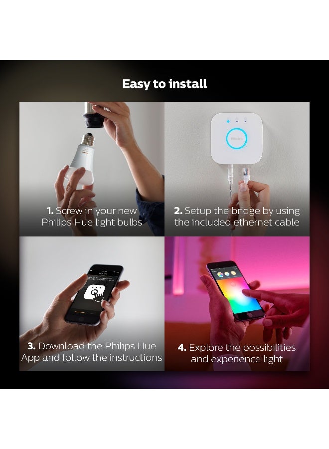Philips - Hue Uae White And Colour Ambiance Led Smart Bulb - Starter Kit 3 Bulbs And Bridge Bluetooth And Zigbee Compatible Works With Apple Homekit Siri Alexa Google Assistant And Many More White & Colour Ambiance - Image 1