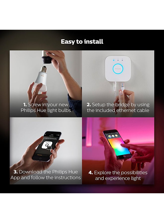 Hue Uae White And Colour Ambiance Led Smart Bulb - Starter Kit 3 Bulbs And Bridge Bluetooth And Zigbee Compatible Works With Apple Homekit Siri Alexa Google Assistant And Many More White & Colour Ambiance