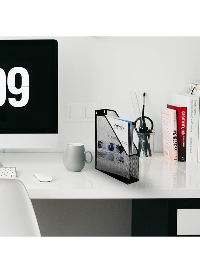 حامل شبكي من المعدن مناسب لحمل الملفات والمجلات أسود - Image 5
